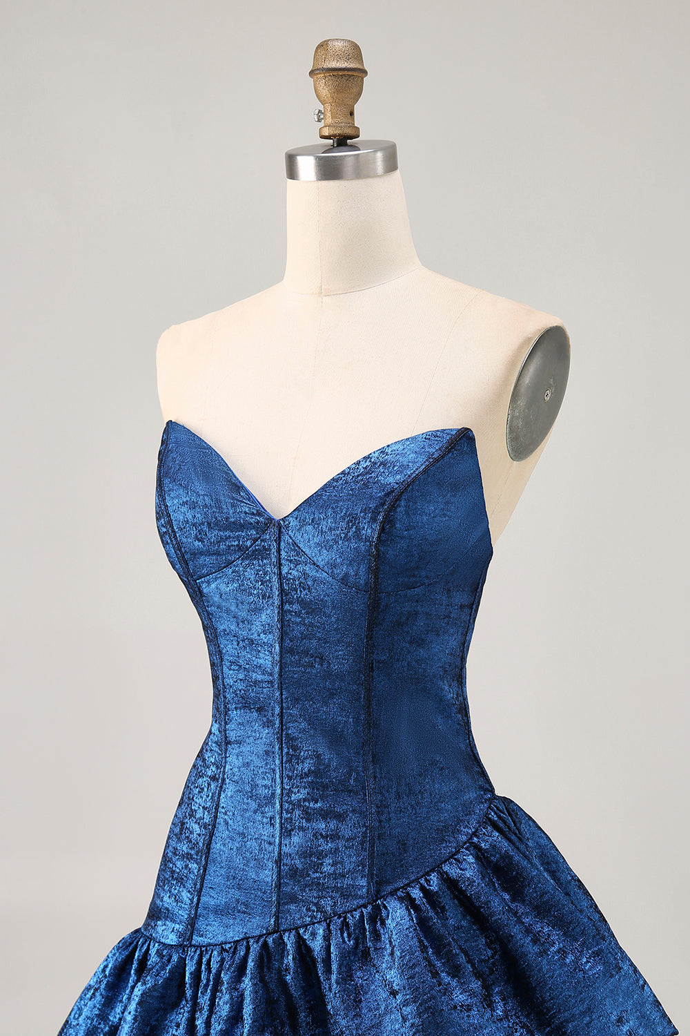 A Line Strapless Asymmetrical Dark Blue Homecoming Dress