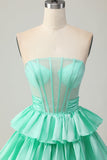Sparkly Red Strapless Tiered Corset Beaded Short Cocktail Dress with Bow