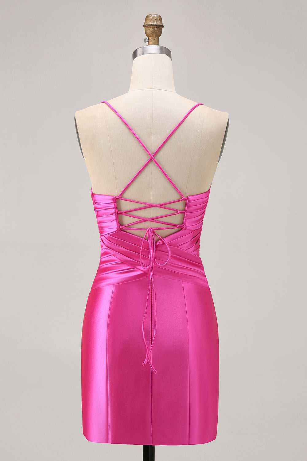 Fuchsia Cut Out Pleated Tight Homecoming Dress with Bow