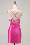 Fuchsia Cut Out Pleated Tight Homecoming Dress with Bow