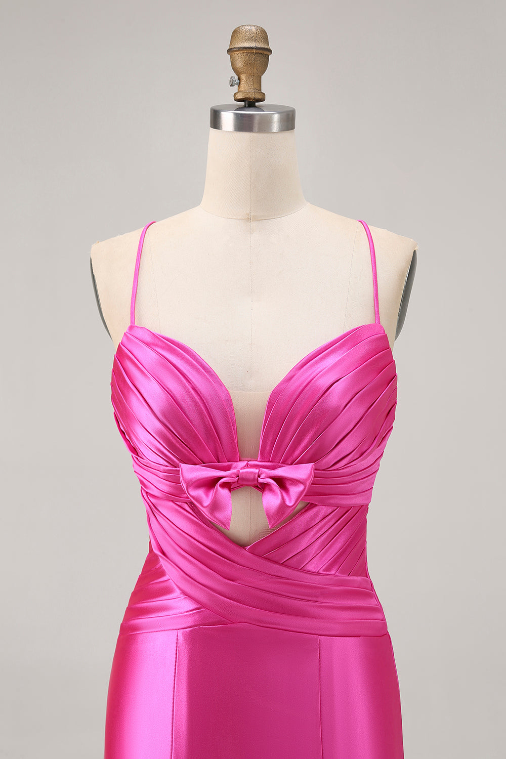 Fuchsia Cut Out Pleated Tight Homecoming Dress with Bow