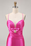 Fuchsia Cut Out Pleated Tight Homecoming Dress with Bow