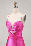 Fuchsia Cut Out Pleated Tight Homecoming Dress with Bow