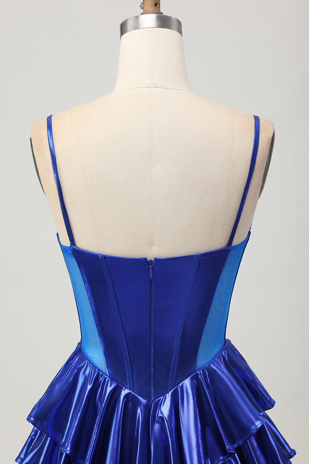 Sparkly Royal Blue Metallic Ruffled Short Corset Cocktail Dress with Bows