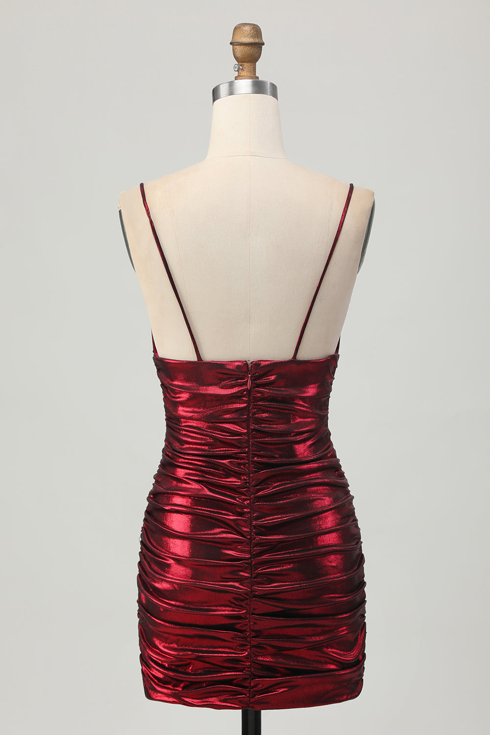 Metallic Burgundy Bodycon Pleated Short Cocktail Dress