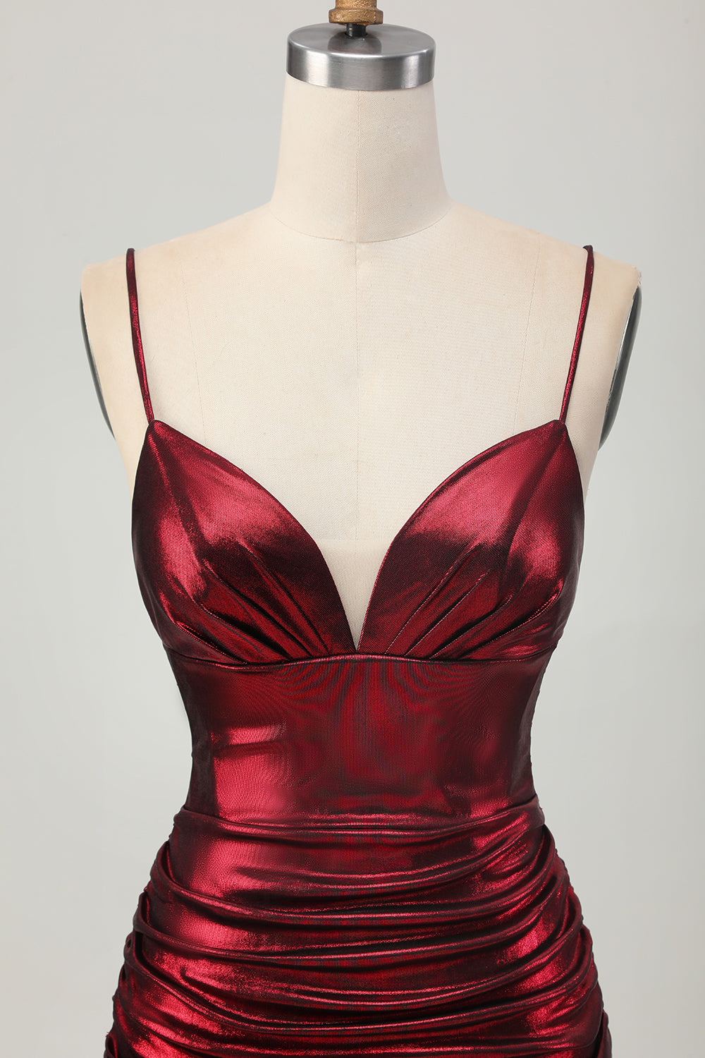 Metallic Burgundy Bodycon Pleated Short Cocktail Dress