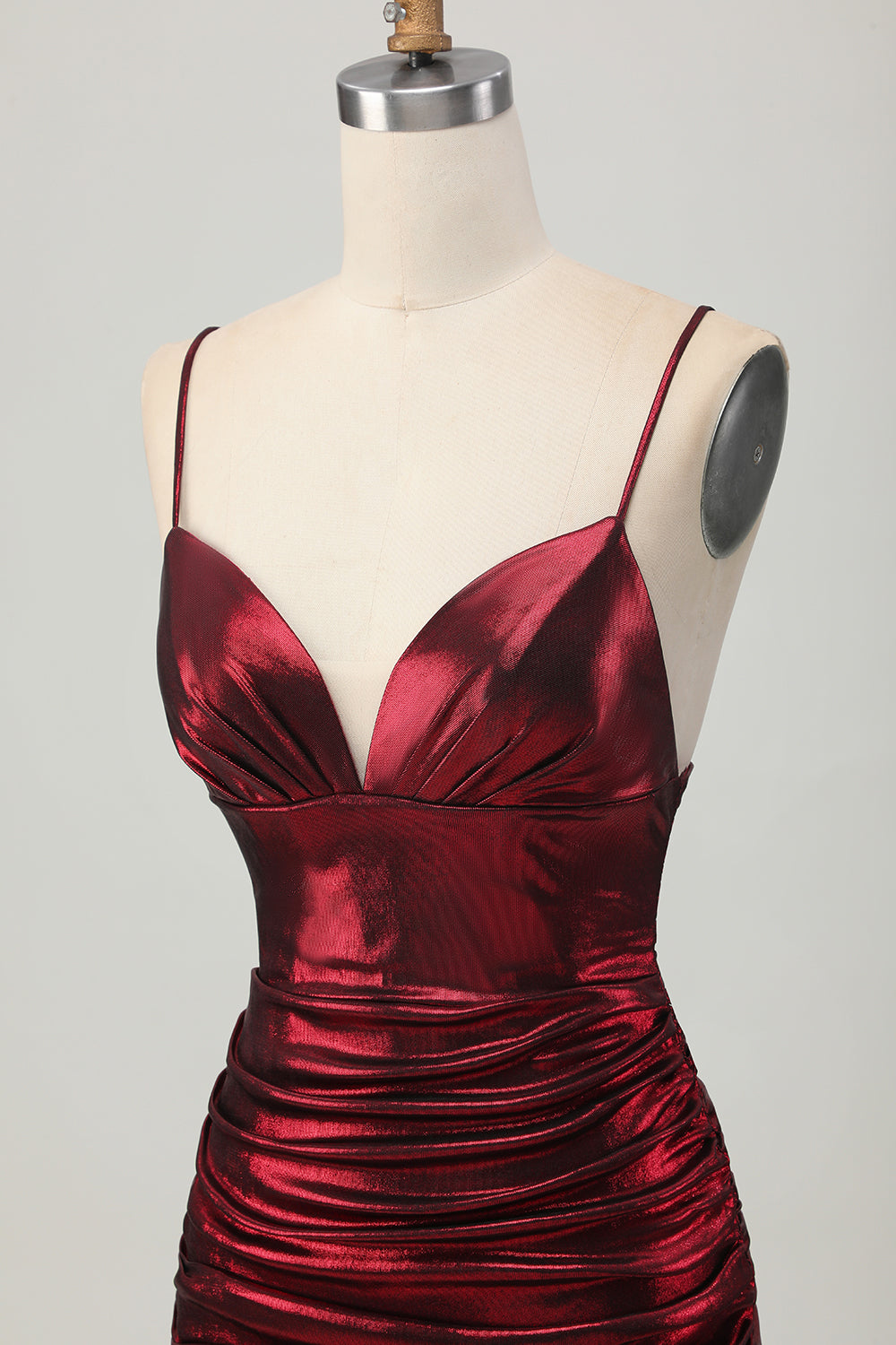 Metallic Burgundy Bodycon Pleated Short Cocktail Dress