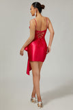 Sparkly Red Bodycon Corset Ruched Beaded Short Cocktail Dress with Bow