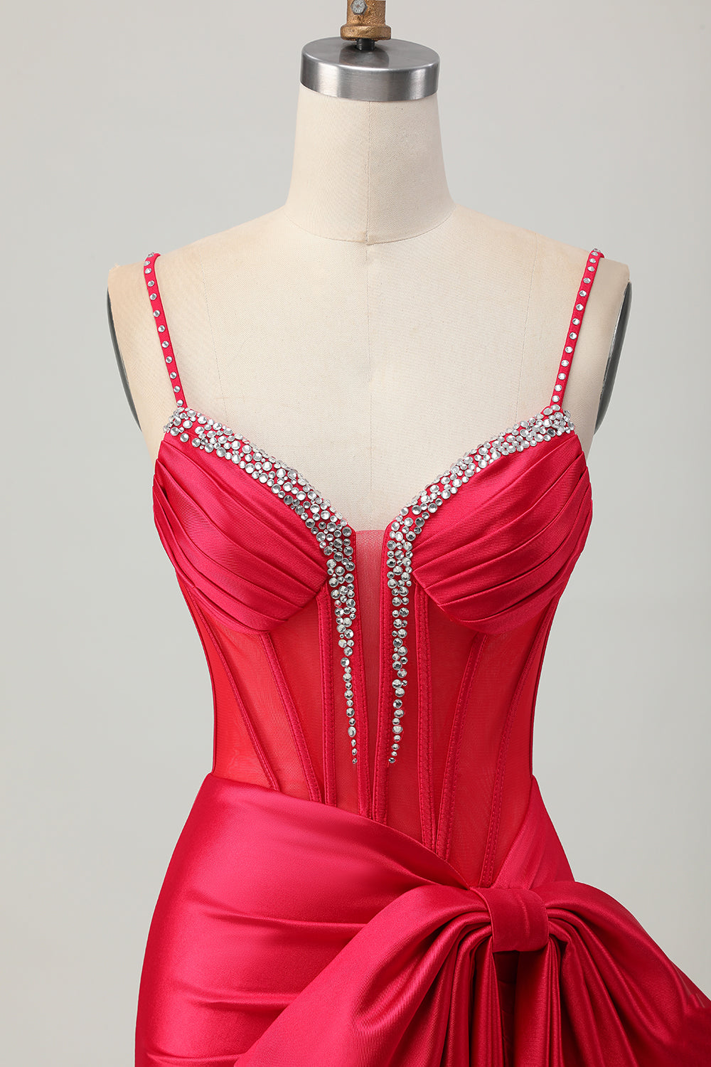 Sparkly Red Bodycon Corset Ruched Beaded Short Cocktail Dress with Bow