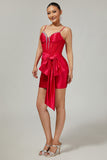 Sparkly Red Bodycon Corset Ruched Beaded Short Cocktail Dress with Bow