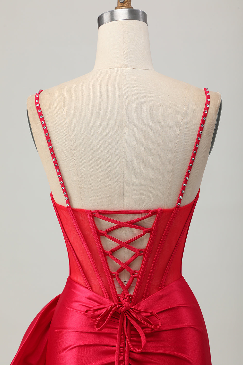 Sparkly Red Bodycon Corset Ruched Beaded Short Cocktail Dress with Bow