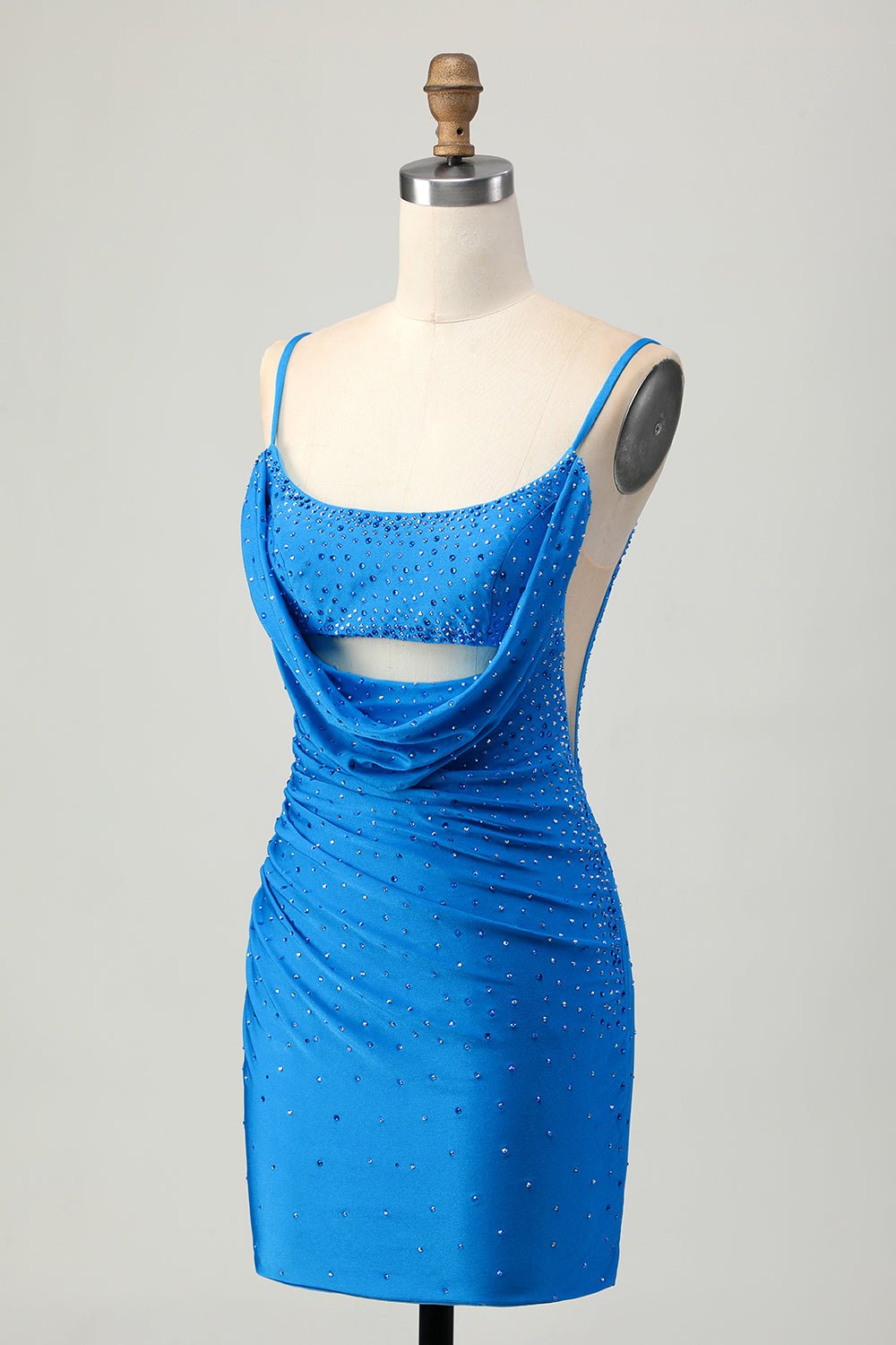 Sparkly Blue Bodycon Short Beaded Cocktail Dress with Drapes