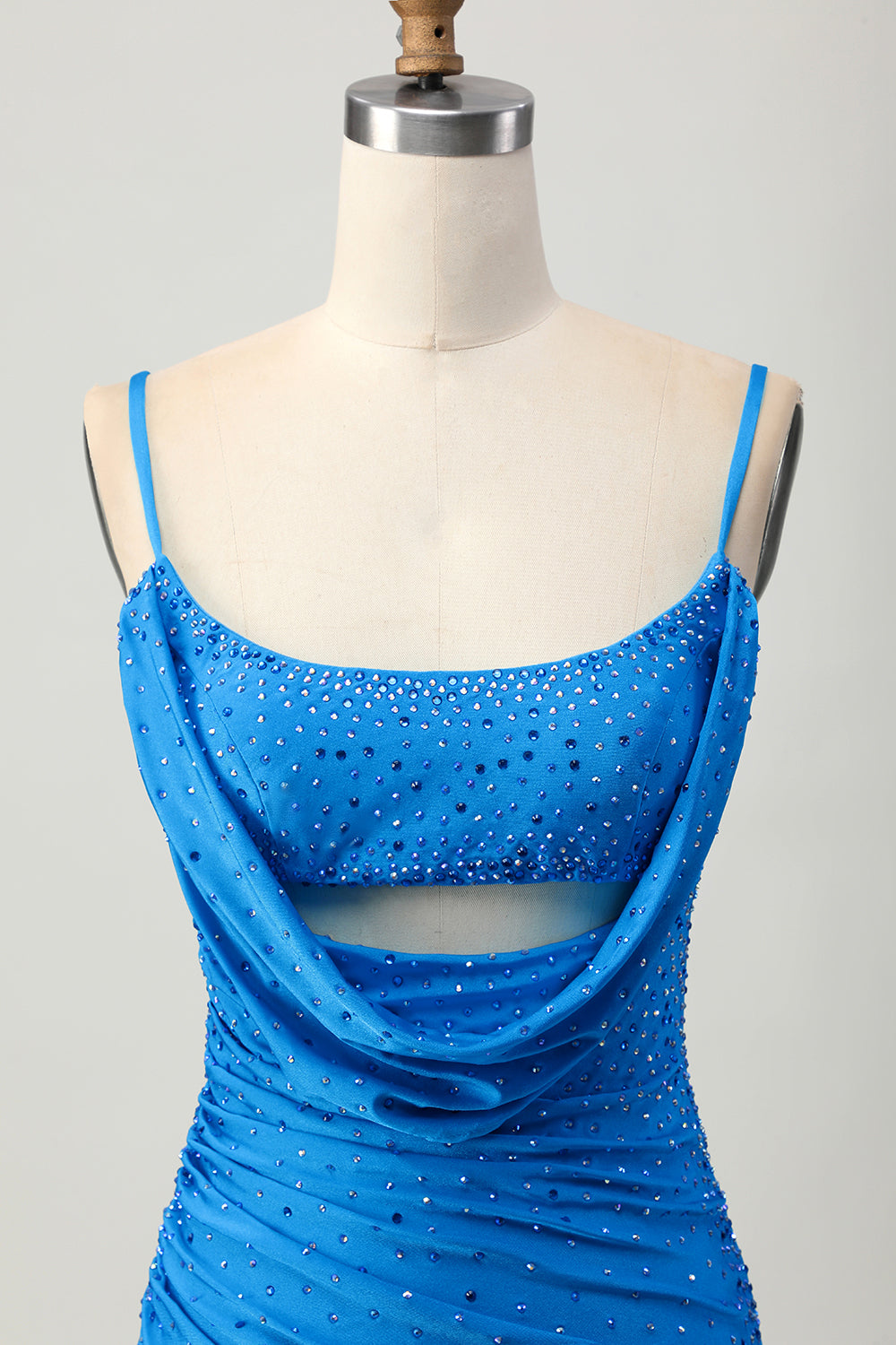 Sparkly Blue Bodycon Short Beaded Cocktail Dress with Drapes