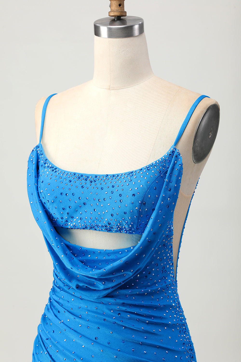 Sparkly Blue Bodycon Short Beaded Cocktail Dress with Drapes