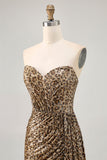 Khaki Leopard Ruched Strapless Short Homecoming Dress with Streamer