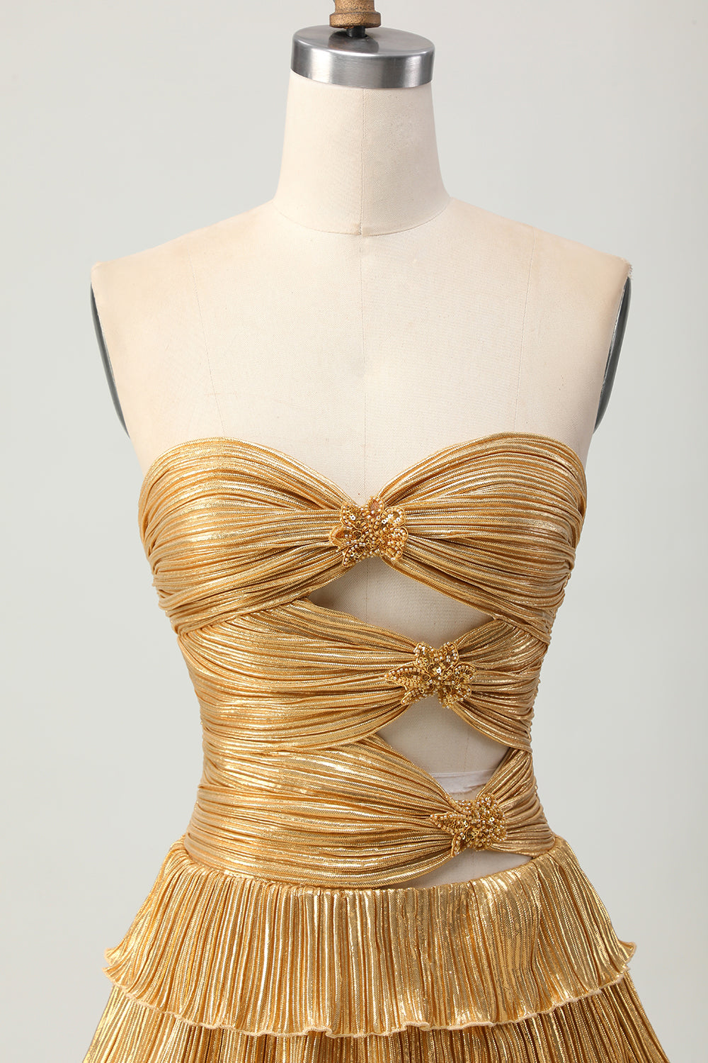Metallic Golden A Line Sweetheart Ruffled Short Cocktail Dress