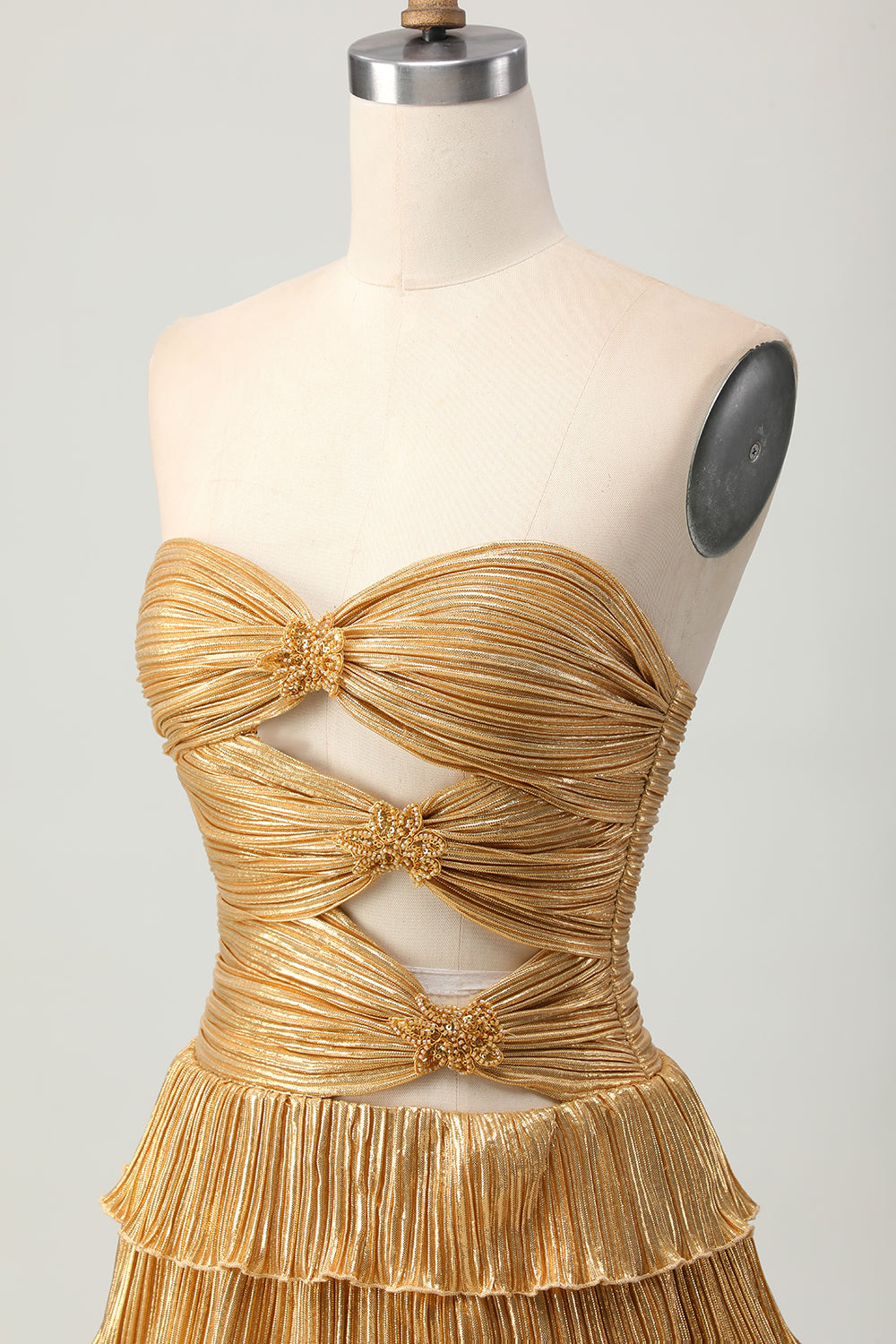Metallic Golden A Line Sweetheart Ruffled Short Cocktail Dress