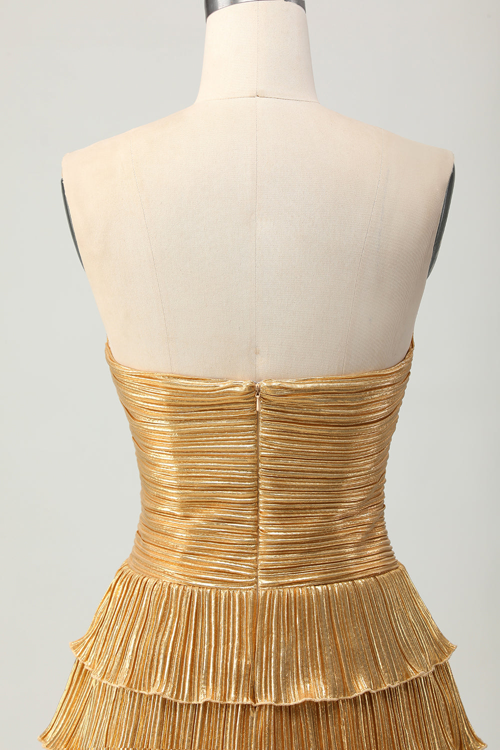 Metallic Golden A Line Sweetheart Ruffled Short Cocktail Dress