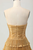 Metallic Golden A Line Sweetheart Ruffled Short Cocktail Dress
