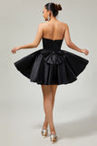Black A-Line Strapless Beaded Short Homecoming Dress with Bow