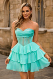 Strapless Corset A Line Green Homecoming Dress with Beading