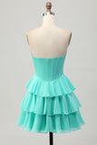 Sparkly Yellow Strapless Tiered Corset Short Cocktail Dress with Beading