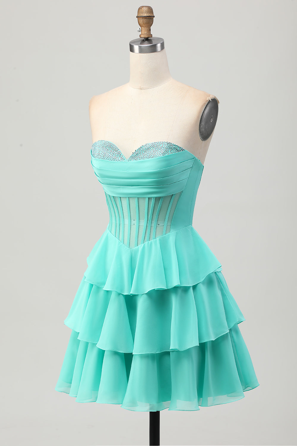 Sparkly Yellow Strapless Tiered Corset Short Cocktail Dress with Beading