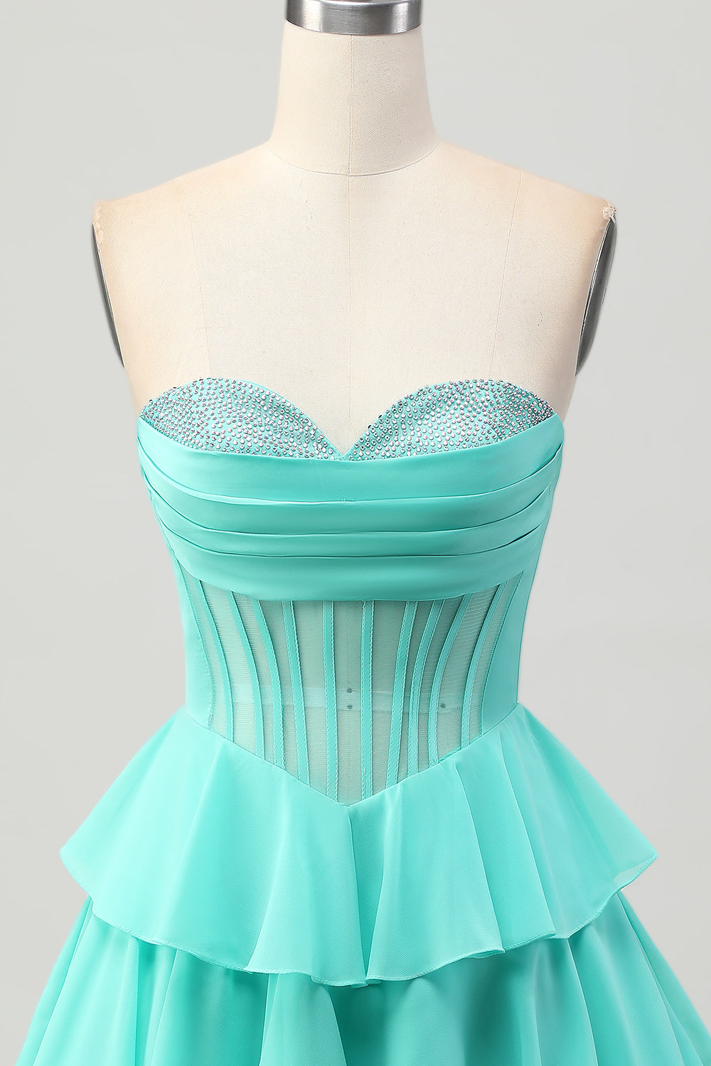 Sparkly Yellow Strapless Tiered Corset Short Cocktail Dress with Beading