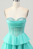 Sparkly Yellow Strapless Tiered Corset Short Cocktail Dress with Beading