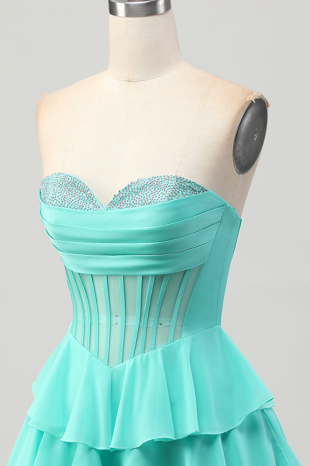 Sparkly Green Ruffled Sweetheart Short Corset Cocktail Dress with Beading