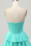 Sparkly Yellow Strapless Tiered Corset Short Cocktail Dress with Beading
