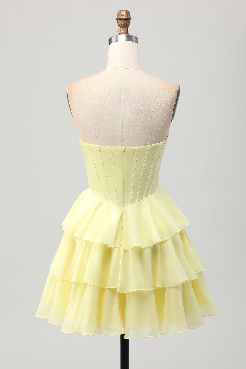 Sparkly Yellow Strapless Tiered Corset Short Cocktail Dress with Beading