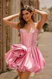 Pink Strapless A Line Corset Beaded Homecoming Dress with Rhinestones