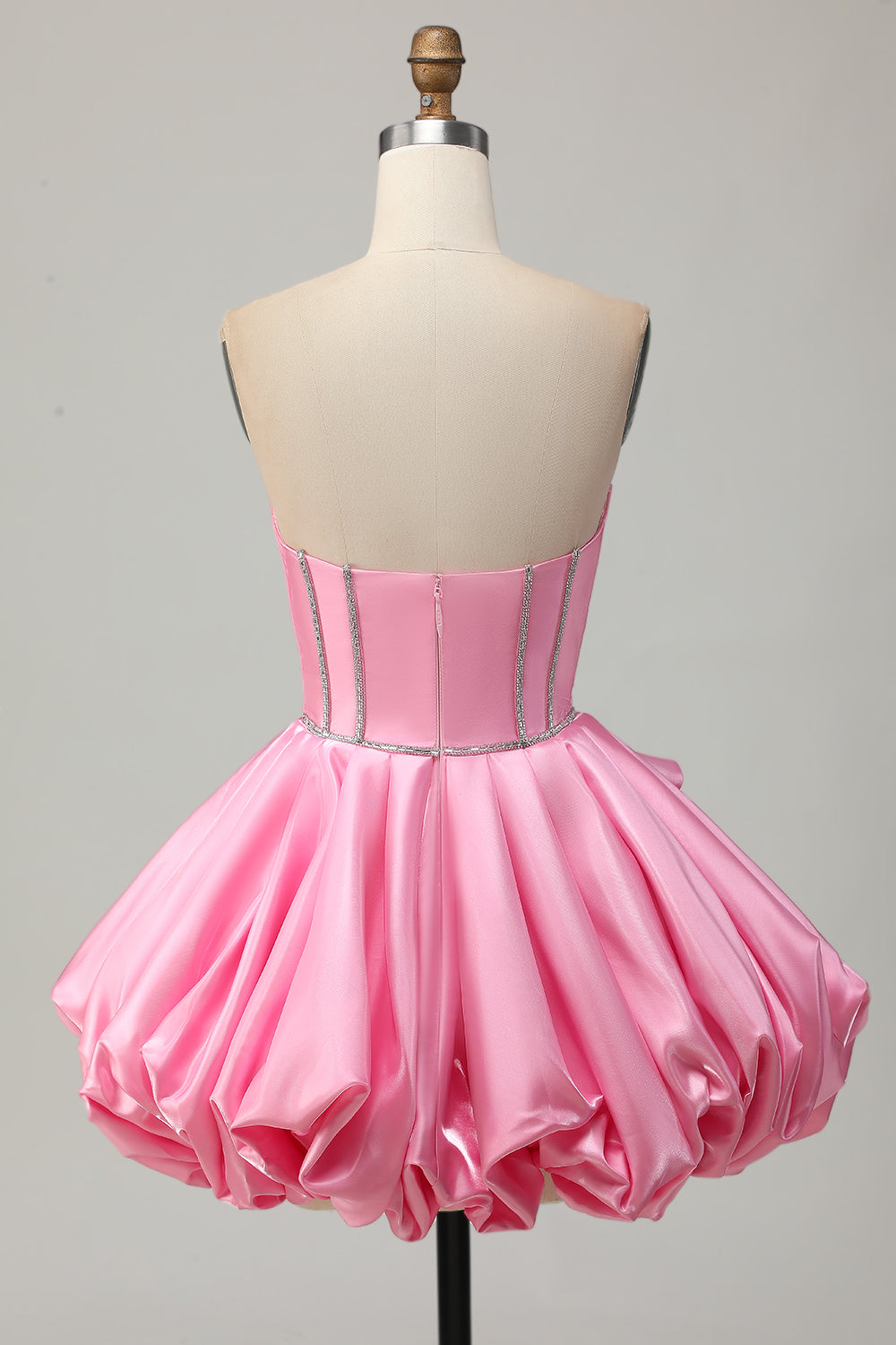 Sparkly Pink Strapless Short Corset Cocktail Dress with Rhinestone