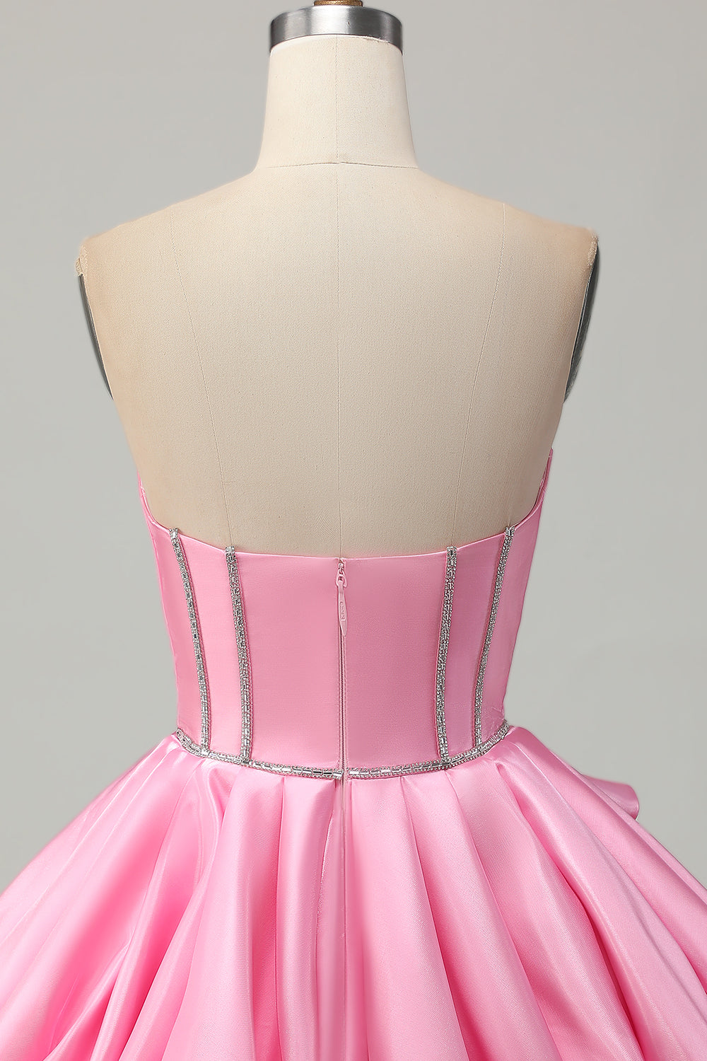 Sparkly Pink Strapless Short Corset Cocktail Dress with Rhinestone
