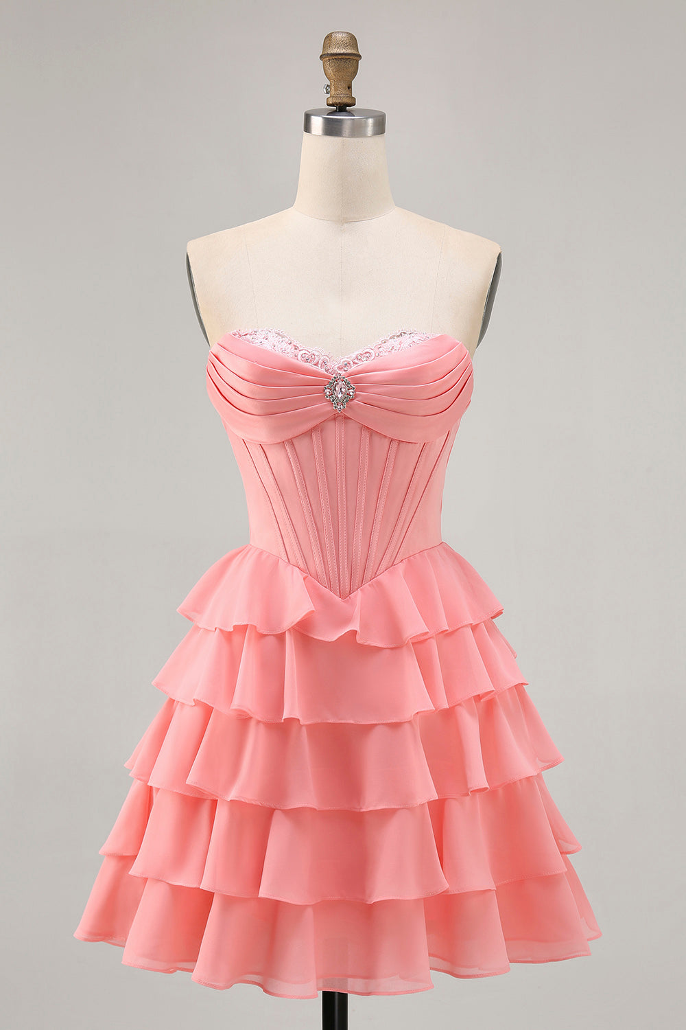 Blush Tiered A Line Strapless Short Homecoming Dress