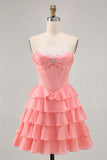 Blush Tiered A Line Strapless Short Homecoming Dress