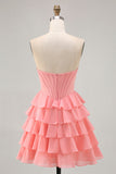 Blush Tiered A Line Strapless Short Homecoming Dress