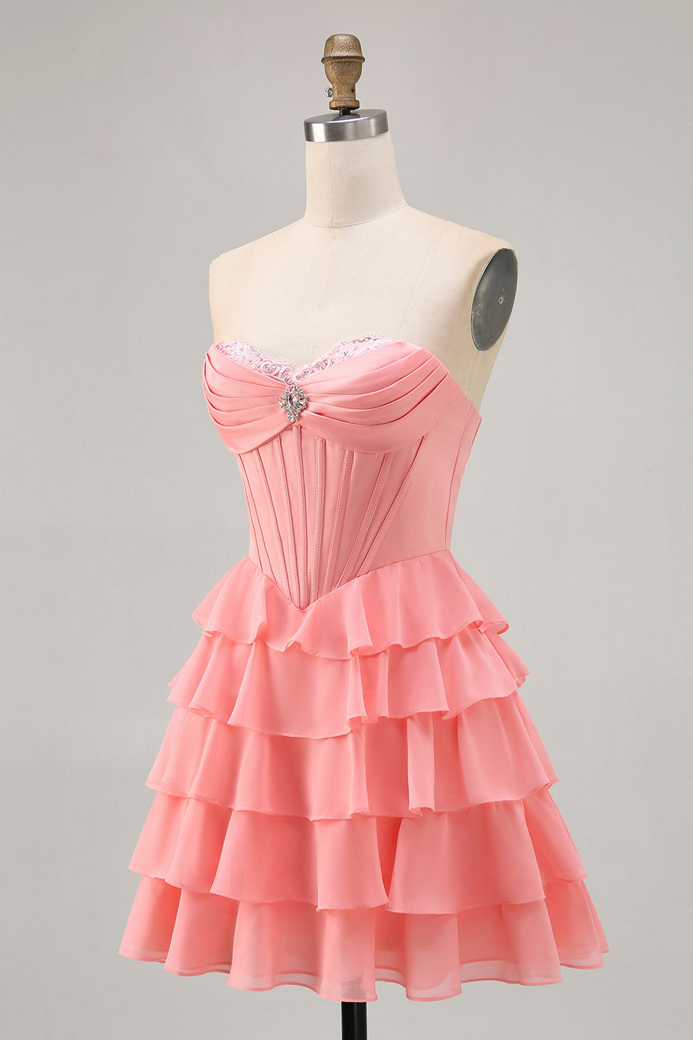 Blush Tiered A Line Strapless Short Homecoming Dress
