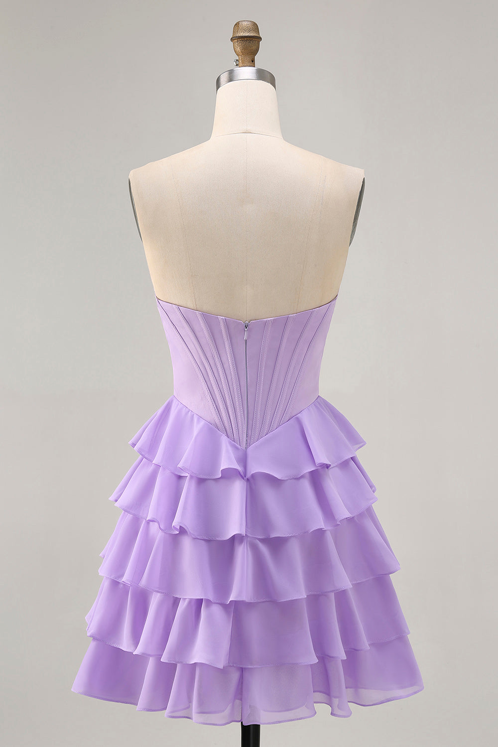 Strapless Purple Tiered Corset A Line Short Homecoming Dress