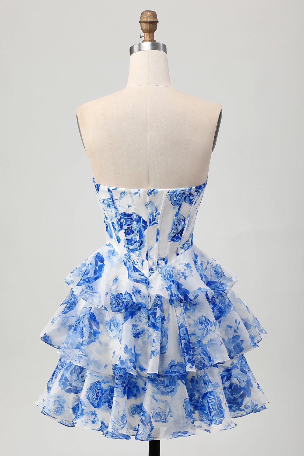 Sparkly Fuchsia Floral Ruffled Tiered Short Corset Cocktail Dress with Rhinestones