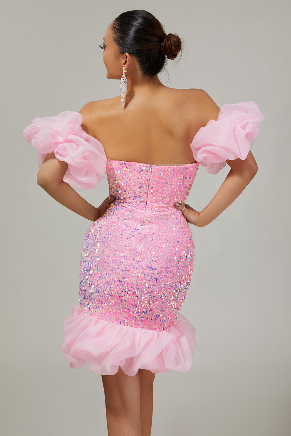 Sparkly Off The Shoulder Pink Sequins Tight Homecoming Dress