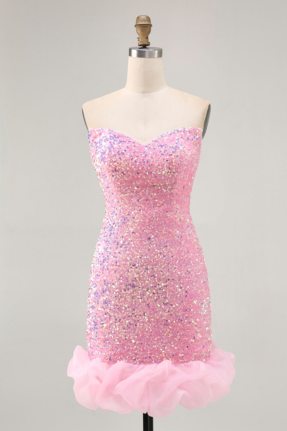 Sparkly Off The Shoulder Pink Sequins Tight Homecoming Dress