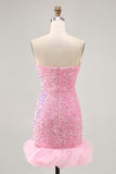 Sparkly Off The Shoulder Pink Sequins Tight Homecoming Dress
