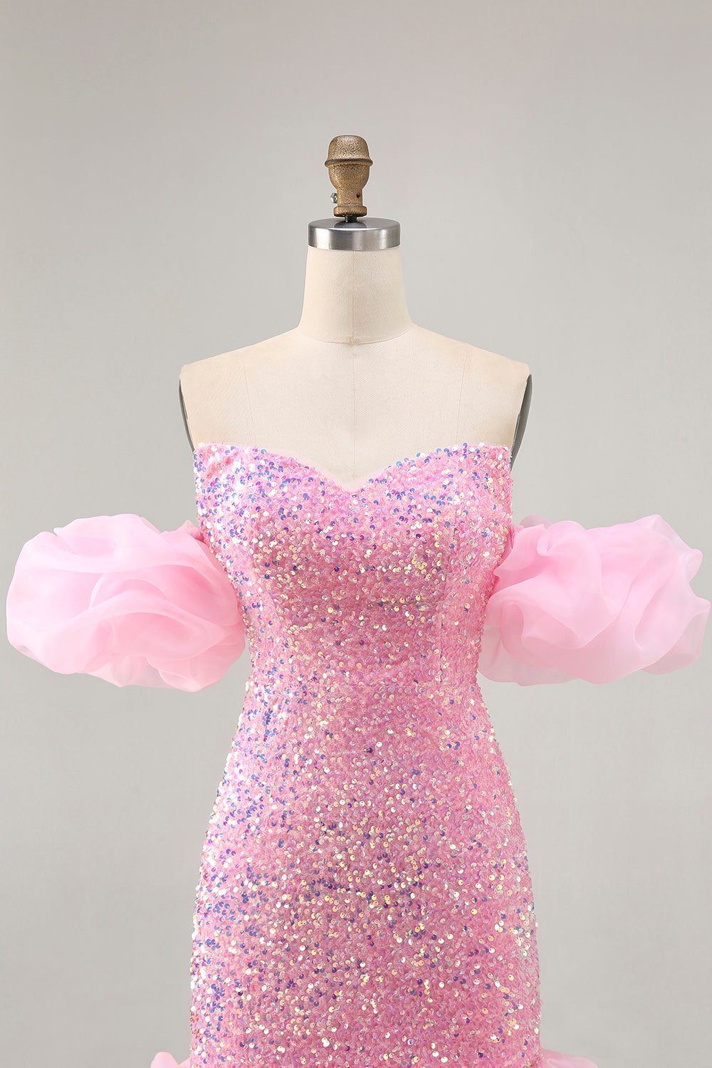 Sparkly Off The Shoulder Pink Sequins Tight Homecoming Dress