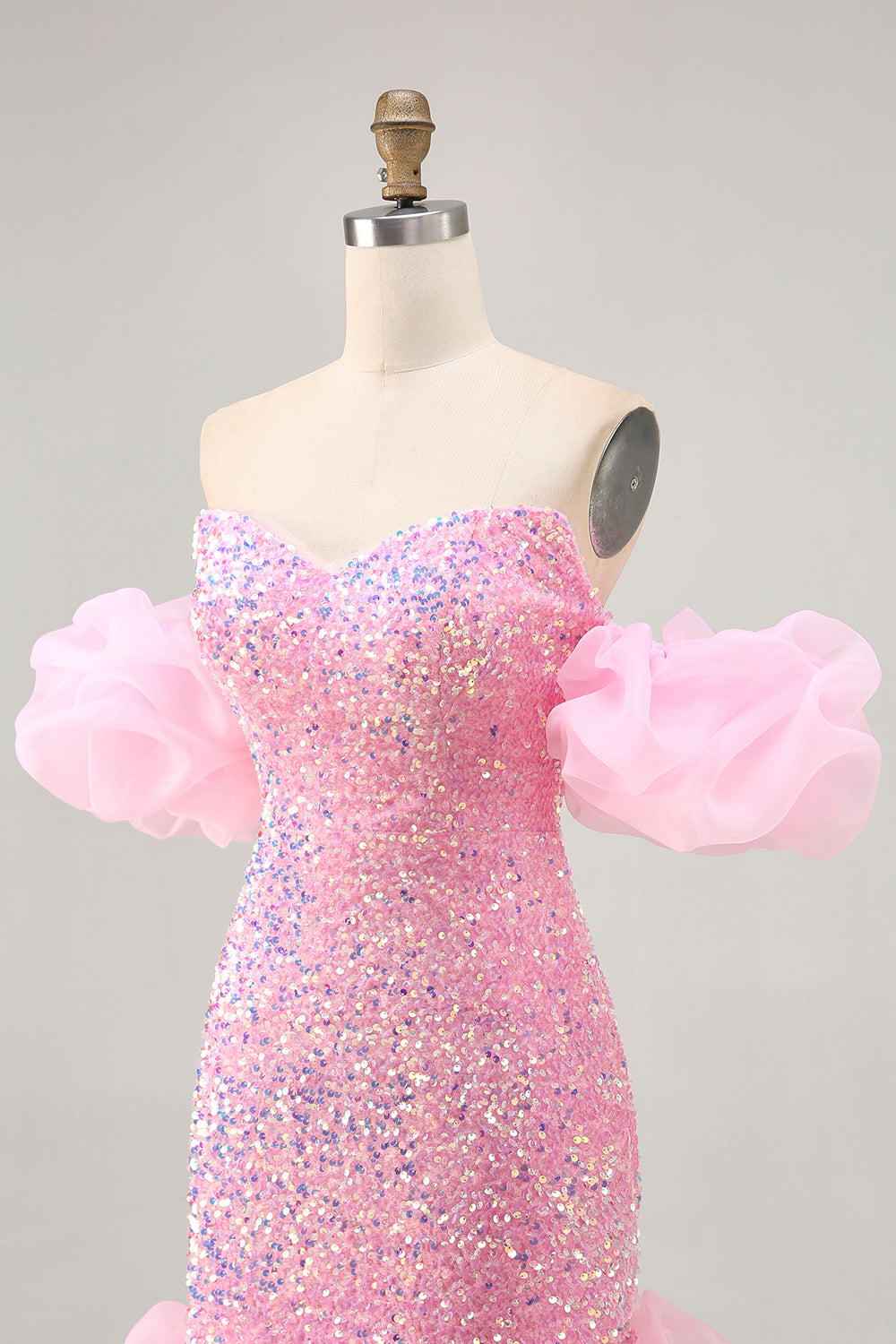 Sparkly Off The Shoulder Pink Sequins Tight Homecoming Dress