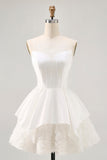 Strapless White Corset A Line Short Homecoming Dress