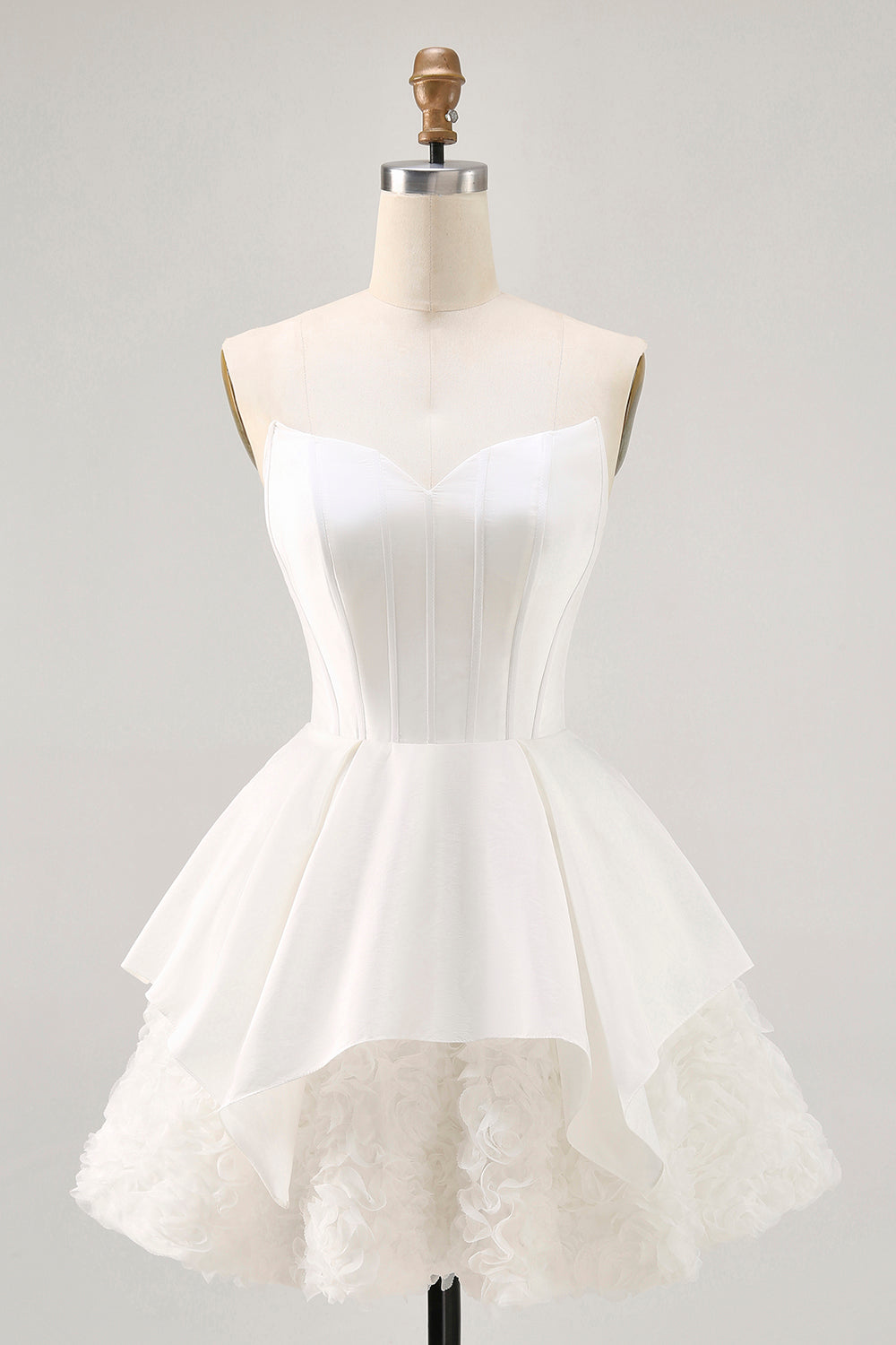 White Satin Strapless Corset A Line Short Homecoming Dress