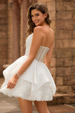 Strapless White Corset A Line Short Homecoming Dress