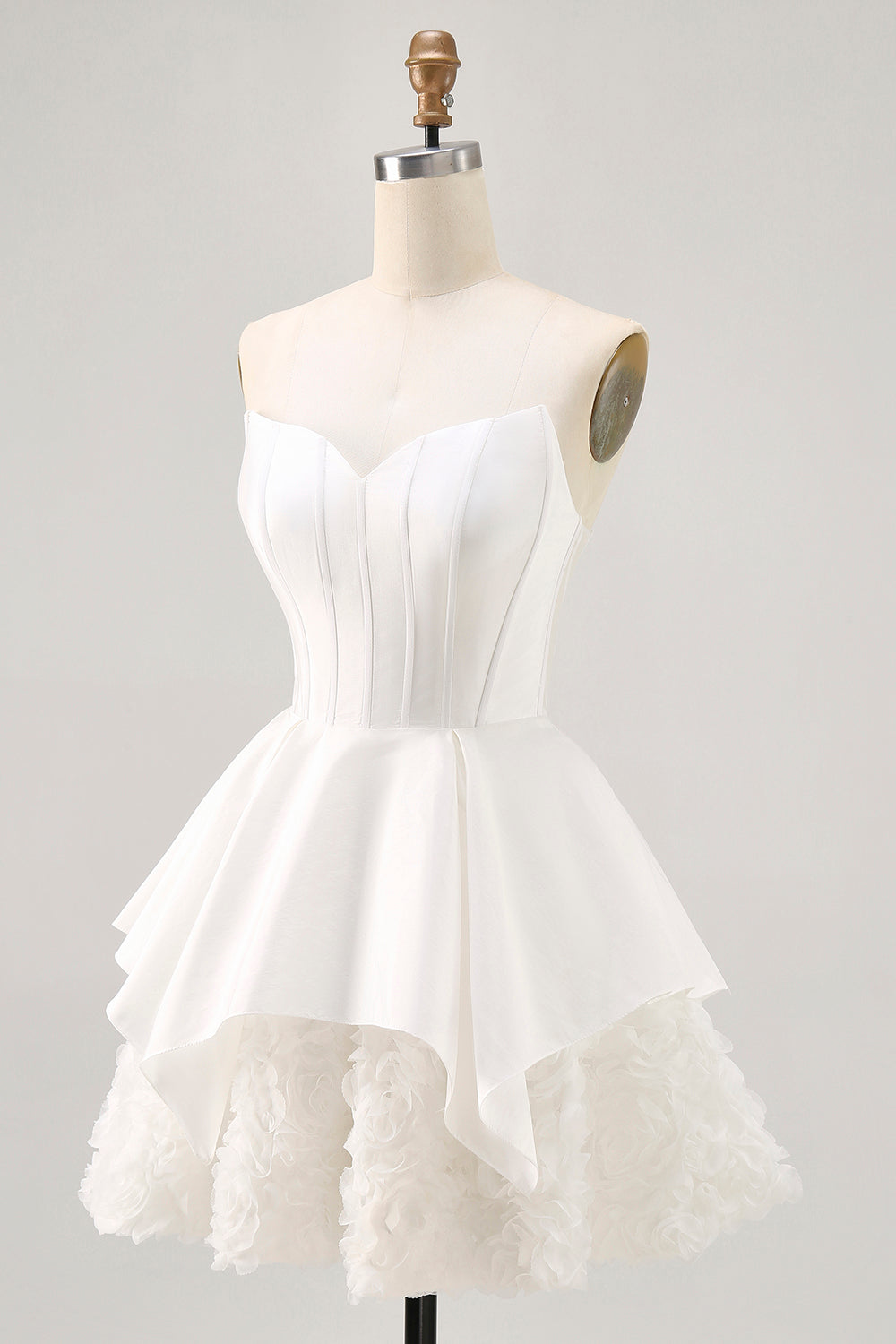 White Satin Strapless Corset A Line Short Homecoming Dress